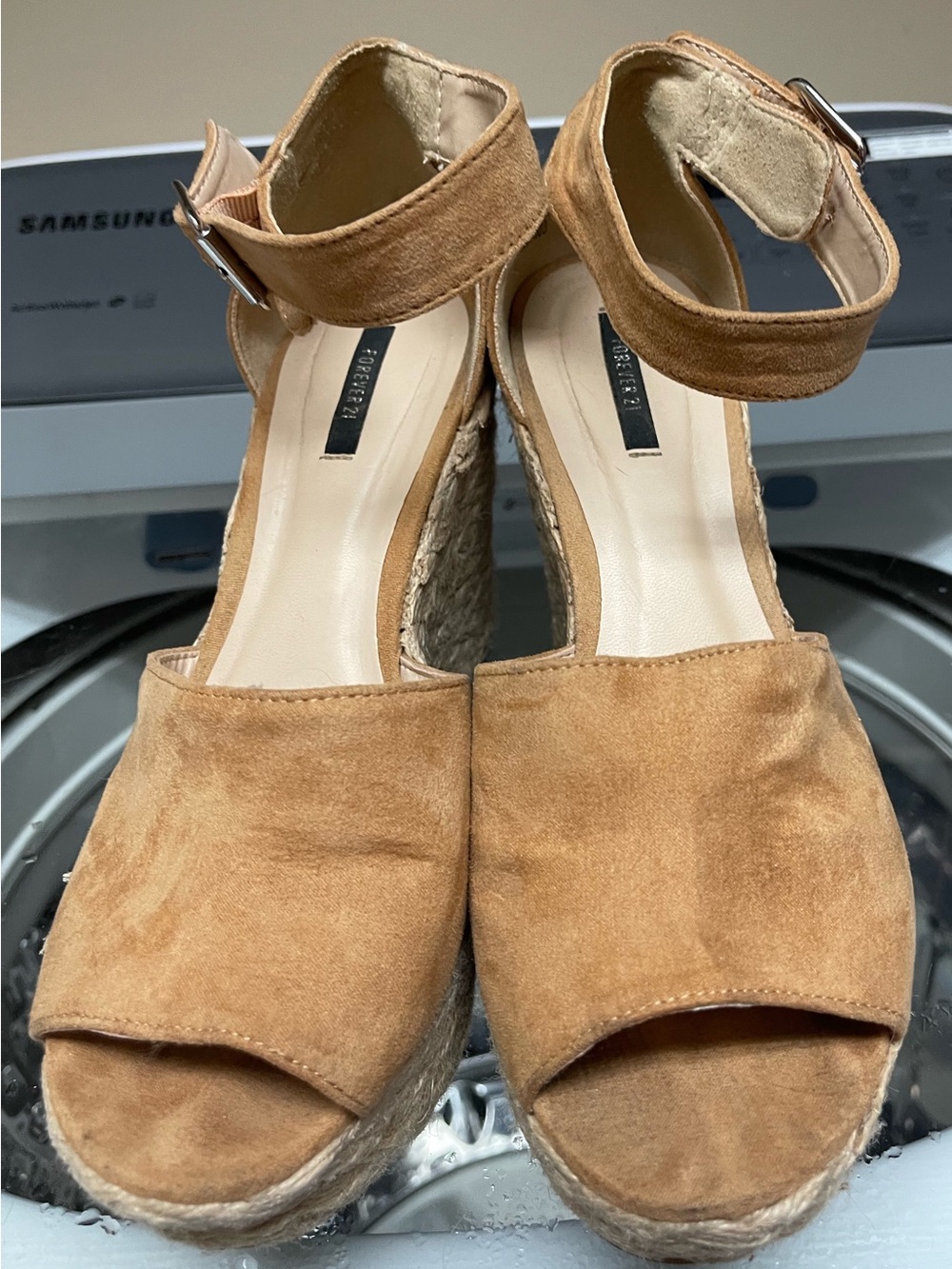 Forever 21 Tan Suede Espadrille Wedge Sandals